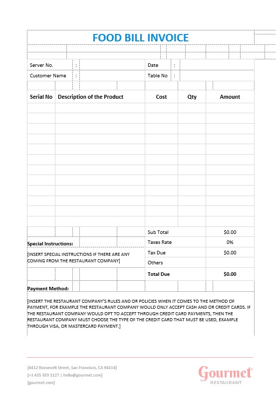 Food Bill Invoice Template PSD template